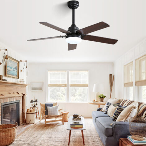 Ventilateur de plafond 106 cm avec lumière LED, télécommande, moteur DC silencieux, 6 vitesses, noir (1/5)