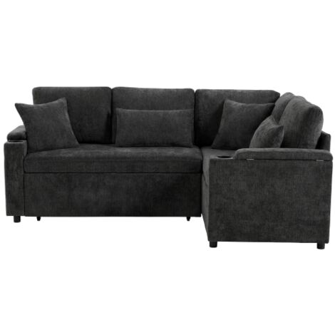 Canapé d’angle convertible avec méridienne droite, rangement, port usb et porte-gobelet, gris foncé (1/5)
