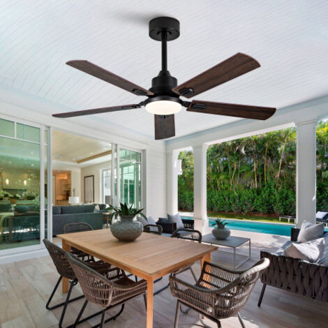 Ventilateur de plafond silencieux 132 cm, avec lumière LED, moteur DC réversible, 6 vitesses, marron