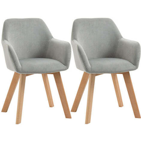 Lot de 2 chaises de salle à manger en polyester avec accoudoirs et pieds en bois, gris (1/5)