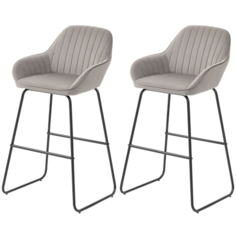 Lot de 2 tabourets de bar en polyester avec accoudoirs et repose-pieds, gris (1/5)