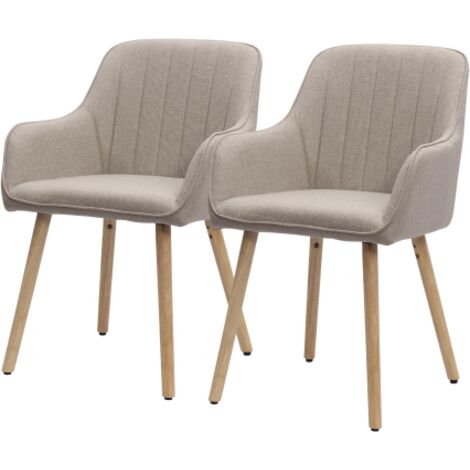 Lot de 2 chaise de salle à manger en tissu avec accoudoirs et pieds en bois, style moderne, kaki (1/5)
