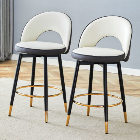 Lot de 2 tabourets de bar pivotants 360° en PU et métal, avec dossier ajouré, gris foncé et blanc (1/5)