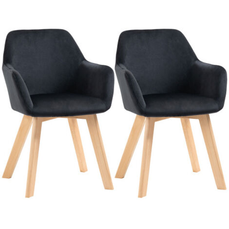 Lot de 2 chaises de salle à manger en polyester avec dossier, accoudoirs et pieds en bois, noir (1/5)