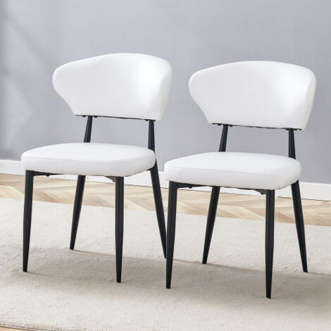 Lot de 2 chaises de salle à manger en PU et métal avec dossier ergonomique, blanc et noir (1/5)
