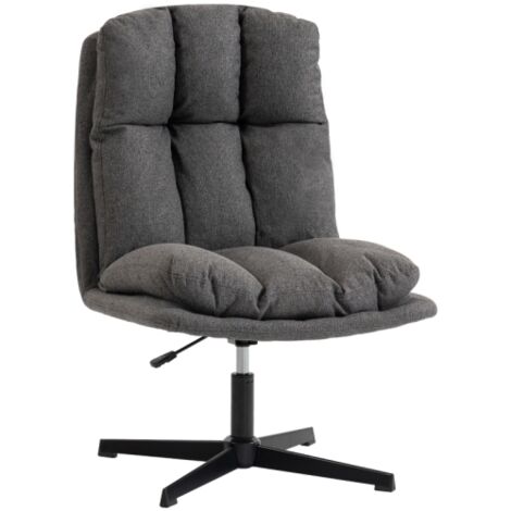 Fauteuil pivotant de lecture, réglable en hauteur, sans accoudoirs, en lin et métal, gris foncé