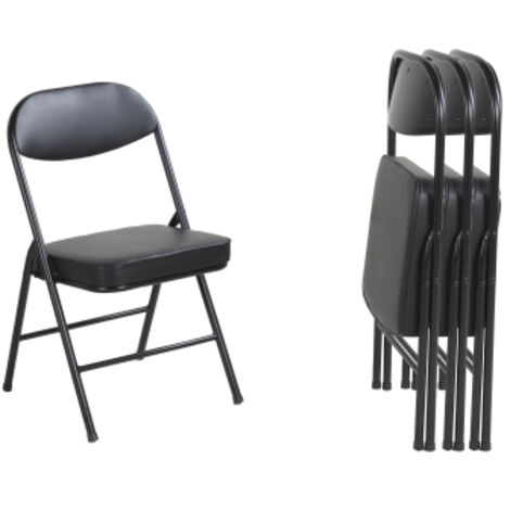 Lot de 4 chaises pliantes en acier et similicuir avec siège rembourré, noir (1/5)