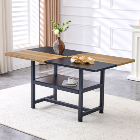 Table à manger rectangulaire 160x90x76 cm avec étagère de rangement, en MDF, noir et bois, pour 4 à 6 personnes (1/5)