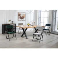Lot de 2 chaises pliantes avec coussin, chaises de salle à manger, en métal, bleu