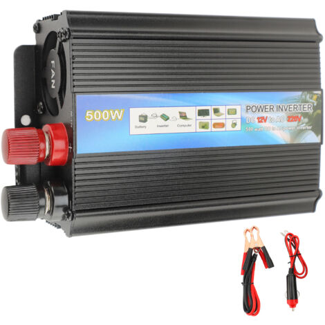 12-V-Wechselrichter, 500 W, hocheffizienter DC-zu-AC-Konverter aus Aluminiumlegierung für den Heimgebrauch im Auto, 220 V, EU-Stecker