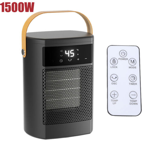Tragbarer Heizlüfter, 1500 W PTC, 3 Heizstufen, 70° oszillierender ECO-Elektroheizkörper, Fernbedienung, Überhitzungs- und Kippschutz, tragbar und leise für Zuhause und Büro