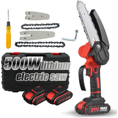 Zoternen Mini 6 Zoll und 4 Zoll Akku-Kettensäge 21V 2 in 1 Akku-Elektrokettensägen-Set für den Garten zum Holzschneiden (2 Akkus/2 Ketten)