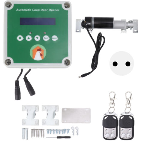 Automatischer Hühnerstallöffner, Linearantriebe, elektrischer Hühnerstalltürmotor-Satz mit Lichtsensor, Fernbedienung, 100 bis 240 V EU-Stecker.