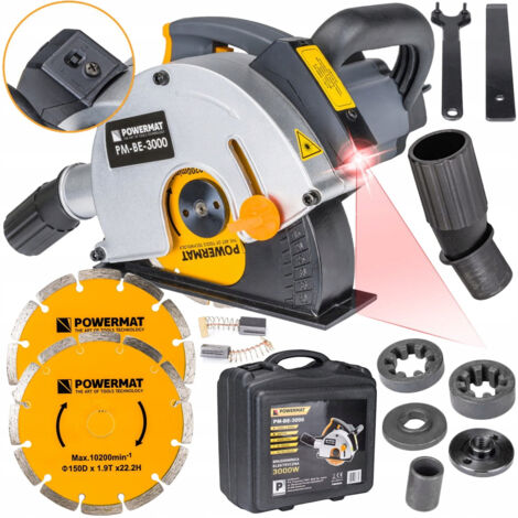 Nutenfräse 3000 W – Elektrische Kanalfräse für Putz, Ziegel, Beton – Stufenlose Schnitttiefe 10–40 mm – Laserführung für exakte Schnitte – Powermat (1/5)