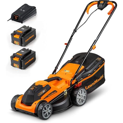 Lawnmaster – Tondeuse à gazon sans fil 24V – 2 batteries 4.0Ah – Largeur de coupe 34cm – Surface jusqu'à 300m² – Hauteur de coupe 20-70mm (1/5)
