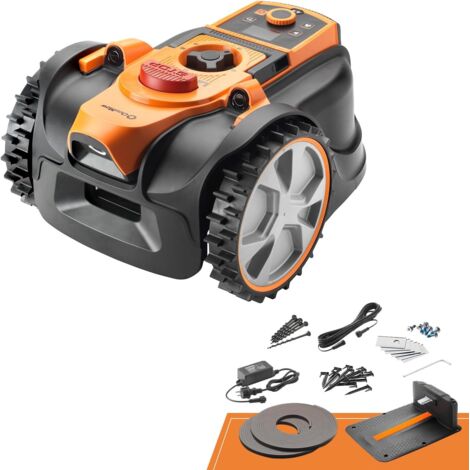 LawnMaster Robot Tondeuse avec Navigation par caméra, Application et Station de Charge. Charge Automatique. sans Fil de délimitation. Commande par écran LCD. pour pelouses jusqu'à 500 m²