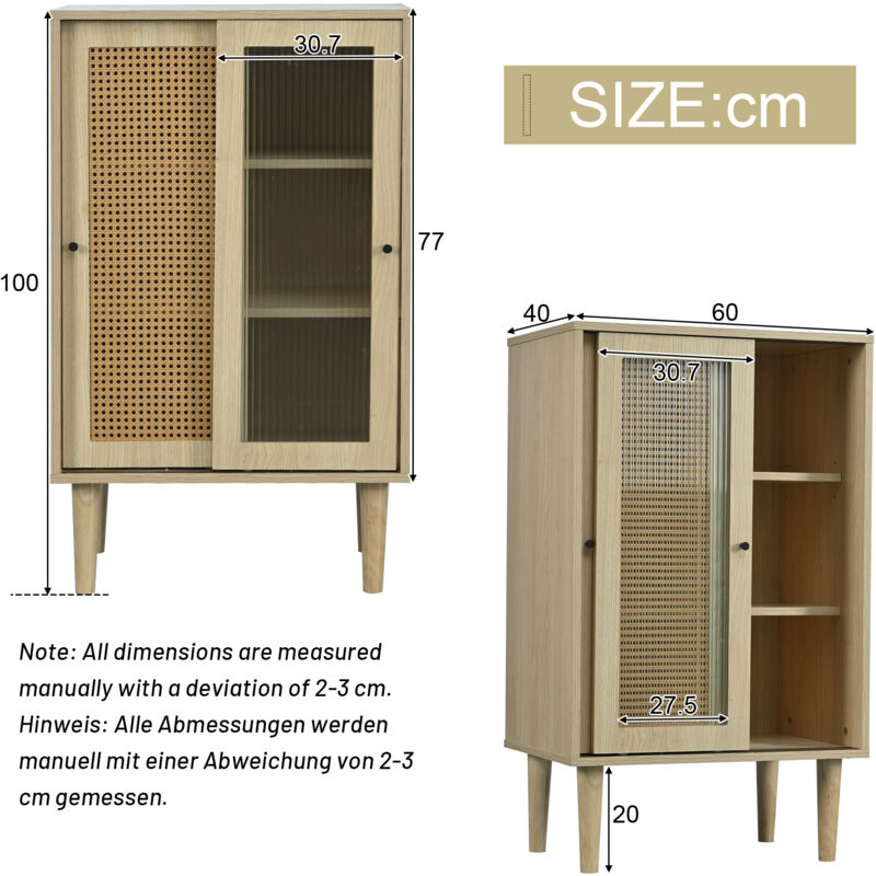 Credenza In Rattan Azkoeesy - 3 Cassetti E 3 Ante Scorrevoli, Design Moderno Con Gambe In Legno - Foto 7