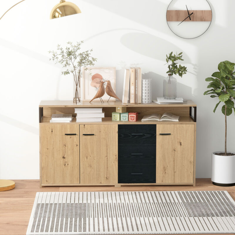 Roomfitters Credenza Mid-Century Moderna 3 Ante – 145 Cm, Mobile TV Con Intaglio Geometrico, Pioppo - 4