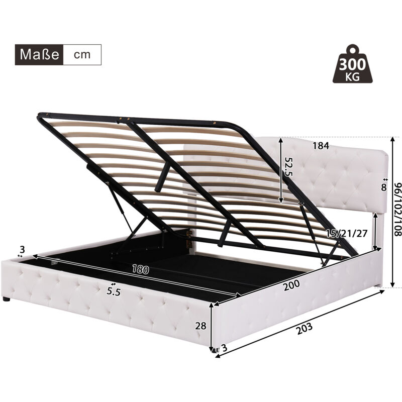 Struttura Letto Matrimoniale Fluest Con Testiera In Pelle PU – Supporto A Doghe In Metallo, Spazio Contenitore Sottoletto 32 Cm, Portata 362 Kg, Antirumore - 5