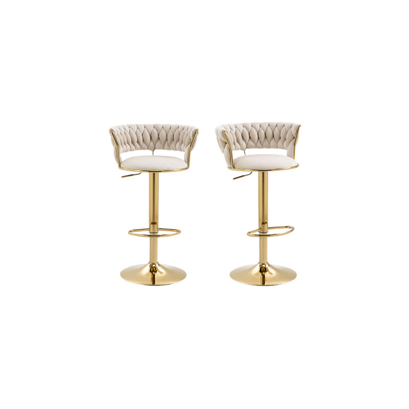 Set Di 2 Sgabelli Da Bar Girevoli EALSON In Velluto Blu Navy – Altezza Regolabile Con Schienale E Base Oro - 2