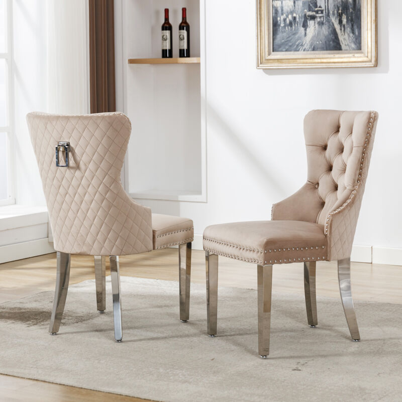 Set Di 2 Sedie Da Pranzo Imbottite Con Braccioli Design Moderno Base In Metallo Beige Paonia 86546828
