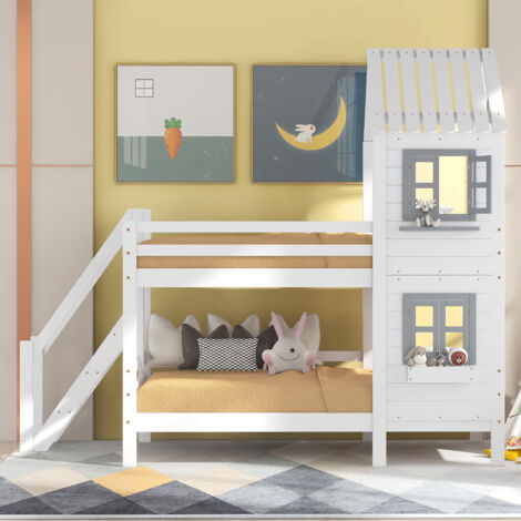 Kids Collective Letto A Castello Trasformabile 90x200 In Legno Massiccio Bianco - Con 2 Materassi, Sponde Anticaduta E Rete A Doghe - Carico Max 100kg Per Piano - 3