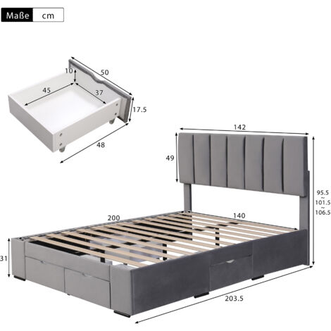 Letto Matrimoniale Imbottito 140x200 Cm Con Contenitore A Gas E Luci LED - Struttura In Ferro, Velluto Grigio, AB20293GNCJDM - 3