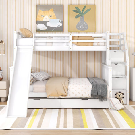 Lettino Per Bambini A Forma Di Casa Con Contenitori E Protezione: Letto 140x200 Cm In Legno Bianco - 2
