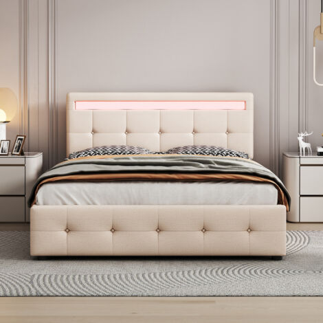 Letto Matrimoniale Contenitore Nola 180x200 Cm Con Materasso Apertura A Ribalta Rivestito In Tessuto Lino Beige Encasa 89559270