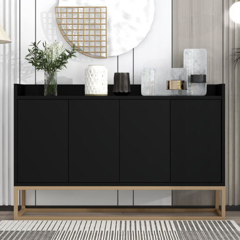 Credenza nera, credenza soggiorno, credenza sala da pranzo con 4 ante, senza maniglia, 120x30x80 cm