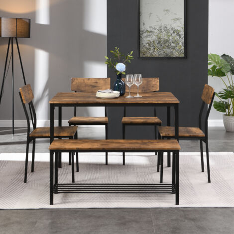 Set tavolo da pranzo 110 x 75 x 70 cm con 4 sedie e 1 panca da tavolo da pranzo, marrone