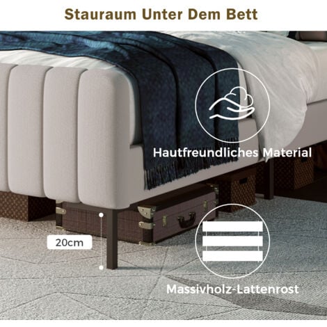 Letto per adulti Letto matrimoniale imbottito 180 x 200 cm, struttura letto con testiera regolabile, lino, grigio e beige