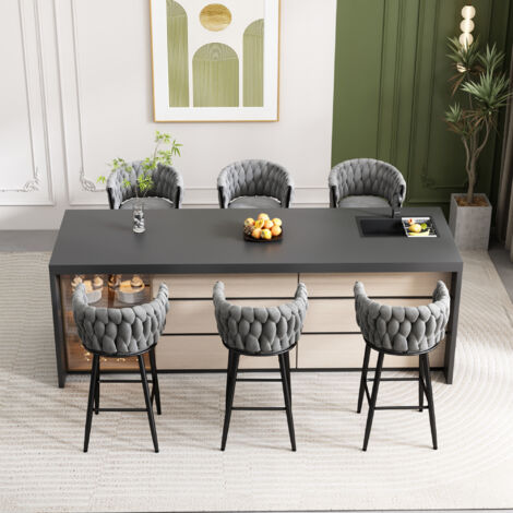 LEWE Set di 6 Sedie da pranzo in lino, stile moderno a scacchi con