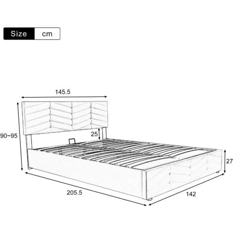 Letto contenitore Letto matrimoniale imbottito per adulti 140 x 200 cm con testiera regolabile in altezza, velluto, beige