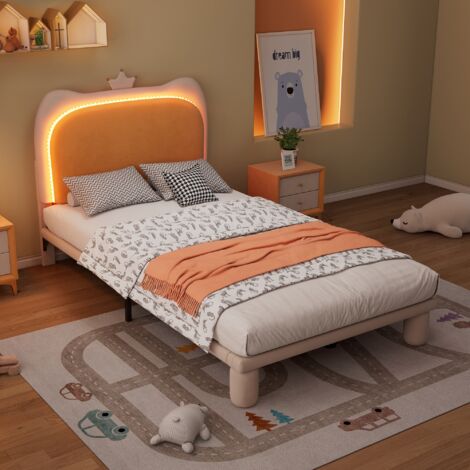 Letto contenitore per bambini, letto imbottito per ragazze con rete a doghe e bellissima testiera regolabile in altezza, PU, rosa, 90x200 cm