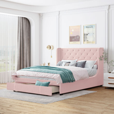 Glory Furniture Suffolk - Letto Matrimoniale Imbottito In Velluto Rosa, Con Testiera Trapuntata