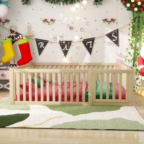 Arhatreya Lettino Per Bambini 140x200 Cm In Legno Di Pino Con Sponde E Porticina - Struttura Letto A Pavimento Bianco (Materasso Escluso)