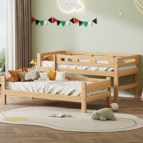 Letto a castello Letto per bambini e ragazzi 90 x 200 cm, diviso in 2 letti singoli, in legno di pino, naturale
