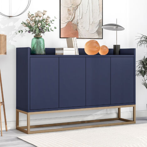 Credenza blu, credenza soggiorno, credenza sala da pranzo con 4 ante, senza maniglia, 120x30x80 cm