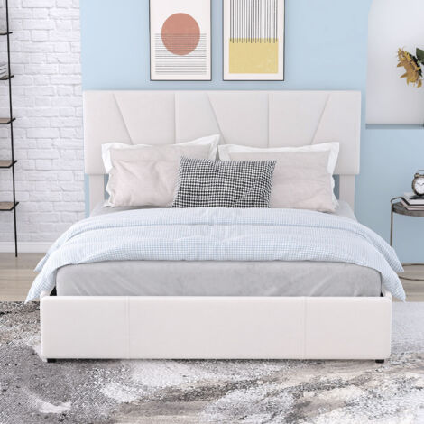RELAX4LIFE Letto Matrimoniale Con Contenitore E Sponde | 2 Cassetti + Libreria | Lavagna | Struttura Letto Piattaforma 220kg | Design Bianco Minimalista - 3