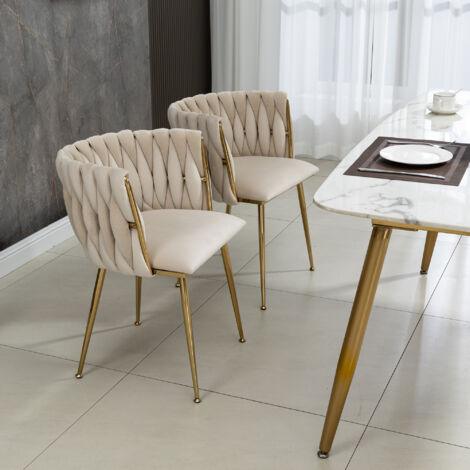 Wohenster Set 2 Sedie Sala da Pranzo con Schienale Largo e Velluto Sedie Imbottite Sedie Cucina con Gambe in Metallo Sedia per il Tempo Libero Soggiorno Camera da Letto Studio, Beige Chiaro