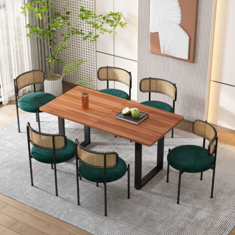 Set di 4 sedie da pranzo in velluto e rattan con gambe in metallo. moderno e semplice per il soggiorno. Verde