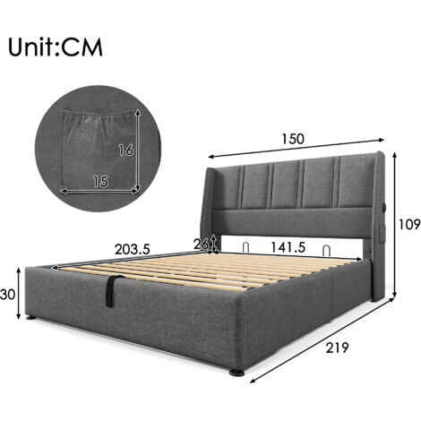 Letto Matrimoniale 180x200 Con Contenitore, Luci E USB - Grigio, Testiera Imbottita - Foto 2