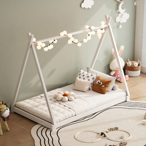 KecDuey Lettino per bambini, 90 x 200 cm, con camino, robusta rete a doghe in legno di pino, senza materasso (bianco con cassetti