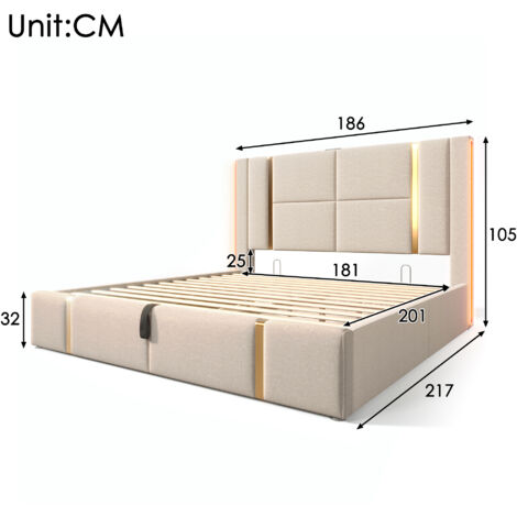 Letto Matrimoniale Imbottito 180x200 Con LED, USB E Controllo App – Contenitore E Testiera In Lino – Beige - 6
