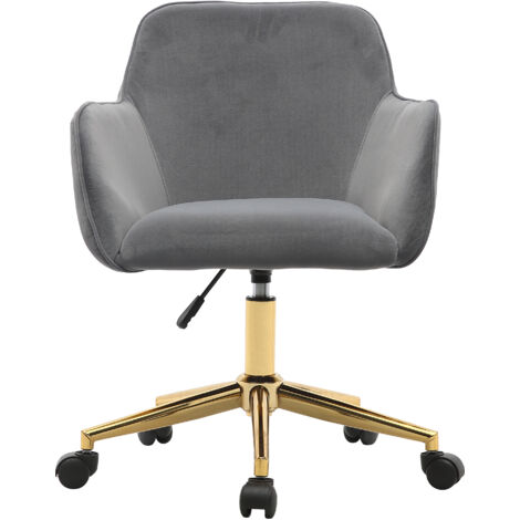 Sedia da ufficio in tessuto di velluto con gambe dorate, grigio