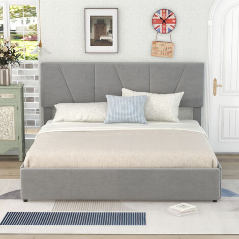 Letto Singolo Imbottito KOMHTOM Con Contenitore E Testiera Regolabile – 90x200 Cm – Struttura Letto Cassapanca Con Rete A Doghe In Legno