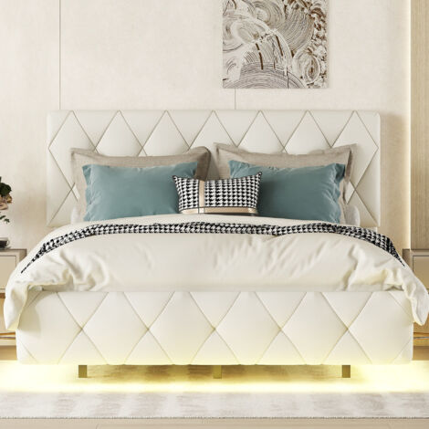Moimhear Letto Matrimoniale Imbottito 140x200 Cm Con Testiera Regolabile In Velluto - Beige, Struttura In Legno E Metallo