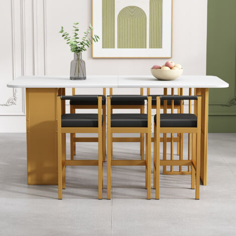 Set tavolo da pranzo rettangolare con 6 sedie, tavolo da pranzo moderno, bianco e oro