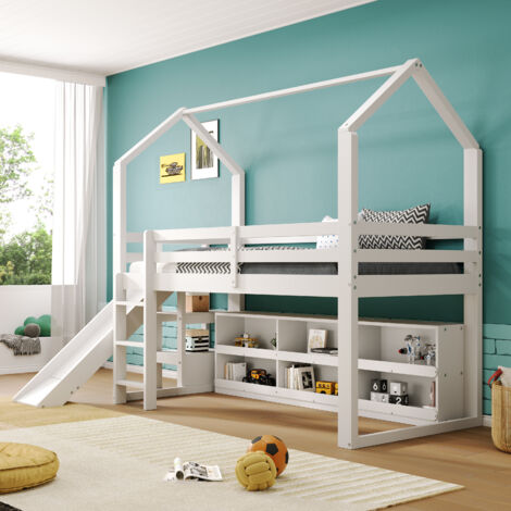 Cabina Letti A Castello 2 X 140 X 200 Cm - Scale E Scivolo - Perno E Mdf Bianco